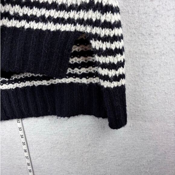 ANA Cowl Chunky Knit Sweater Women's M Tall Black White Striped Wool Blnd Hi Low - Picture 4 of 10